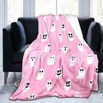 Pink Ghost Halloween Throw Blanket for Couch Soft Warm Fall Flannel Blankets Halloween Decorations Indoor Cute Lightweight Throw Blankets for Bedroom Living Room Home Decor