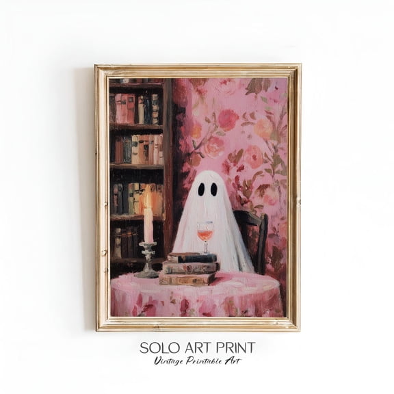 Pink Ghost Haunted Library Wall Art Print