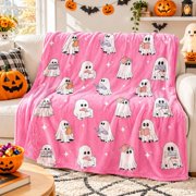 Pink Ghost Reading Books Halloween Throw Blanket For Couch Bed Sofa