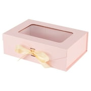 Pink Gift Box for Presents with Ribbon 10.8x7.5x3.5 Inches Clear Gift Box with Window Magnetic Closure Gift Boxes with Lids