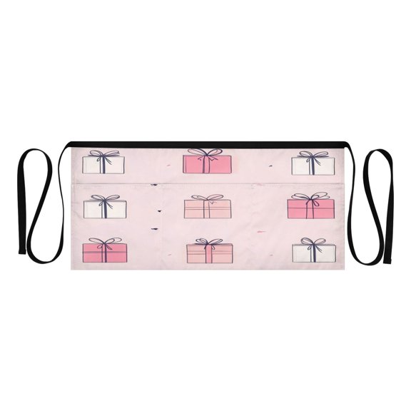 Pink Gift Boxes Pattern Multi Pocket Short Apron Waterproof, Adjustable 96.5in Belt for various occasions
