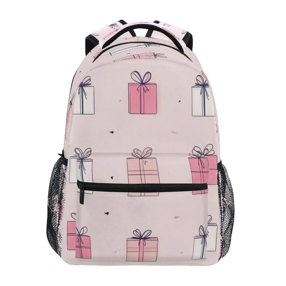 Pink Gift Boxes Pattern Stylish Large Backpack 15L Self-Standing Durable Twill for School, Office and Travel Use