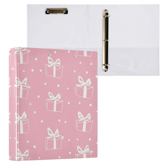 Pink Gift Pattern 3 Ring Hardcover Binders 1.5in Round Rings for Letter-Size Folder Paper Organizer Pockets for Office Student Recipe