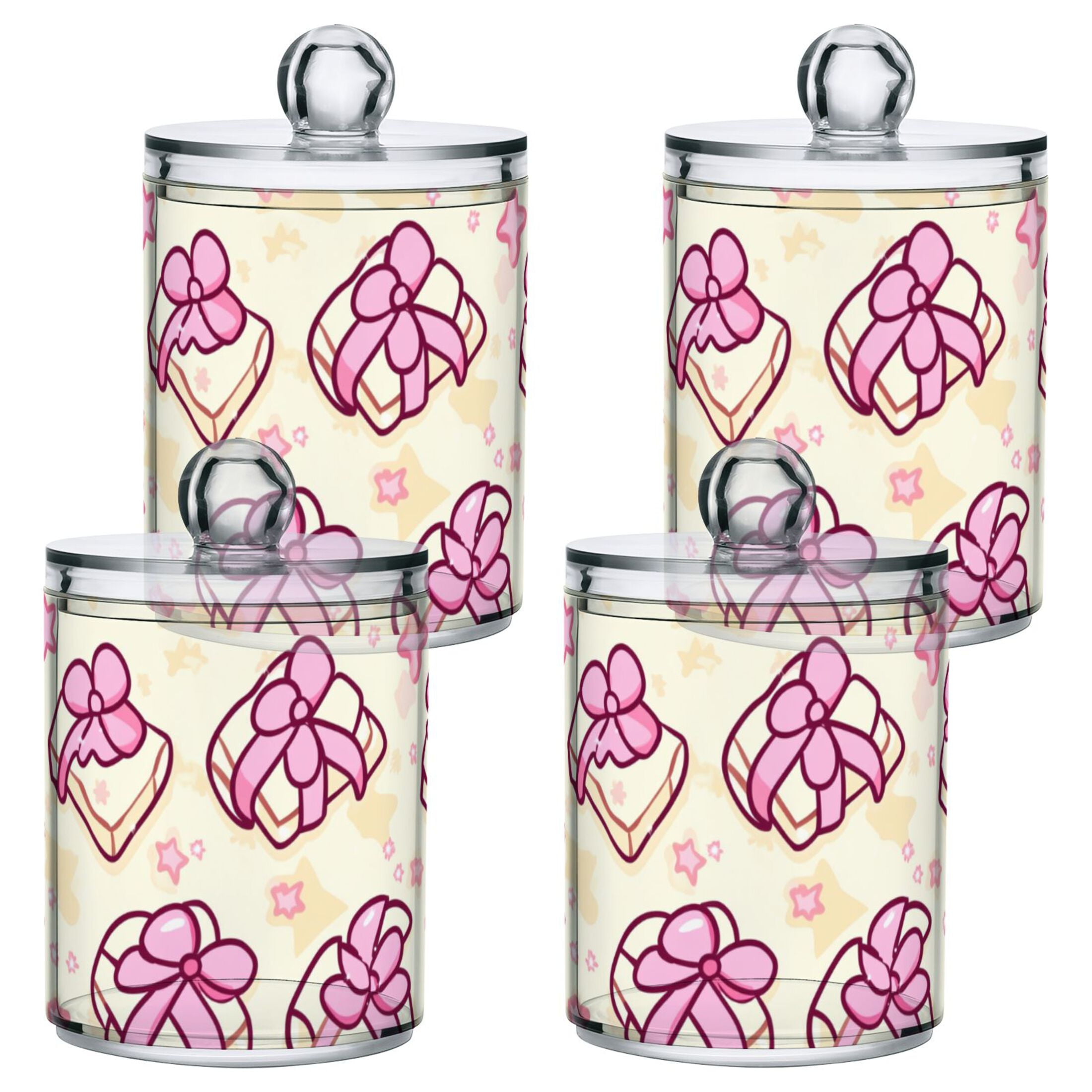 Pink Gifts Pattern Bathroom Canisters Set of 4 Translucent Plastic ...