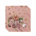 thumbnail image 1 of Pink Gingerbread Christmas Cloth Napkins Set of 4 Reusable Dinner Napkins, Xmas Tree Gift House Star Cocktail Napkin Washable Table Napkins for Wedding/Holiday Party/Baby Shower 20"x20", 1 of 7