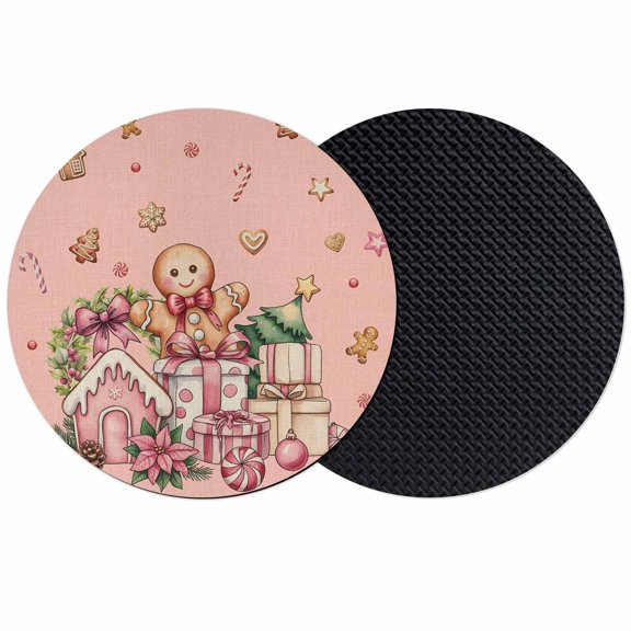 Pink Gingerbread Christmas Coasters Set of 2, Absorbent Coasters for Drinks, Xmas Tree Gift House Star Coaster for Desk Coffee Table Protection, Home Decor House Warming Gifts 4"