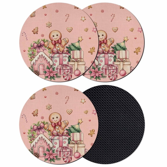Pink Gingerbread Christmas Coasters Set of 4, Absorbent Coasters for Drinks, Xmas Tree Gift House Star Coaster for Desk Coffee Table Protection, Home Decor House Warming Gifts 4"
