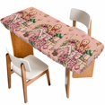 thumbnail image 1 of Pink Gingerbread Christmas Table Cloths for 8 Foot Rectangle Tables, Xmas Tree Gift House Star Patio Waterproof Elastic Fitted Tablecloths, Washable Rectangular Table Cover for Camping, 1 of 8