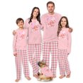 thumbnail image 1 of Pink Gingerbread House Matching Family Christmas Pajamas With Dog, Pink Plaid Holiday PJs, Plus Sizes, With Pockets, 1 of 7