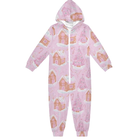 Pink Gingerbread Houses One Piece Pajamas Soft Jumpsuit Cozy Sleep and Play Romper Zipper and Pockets 4T