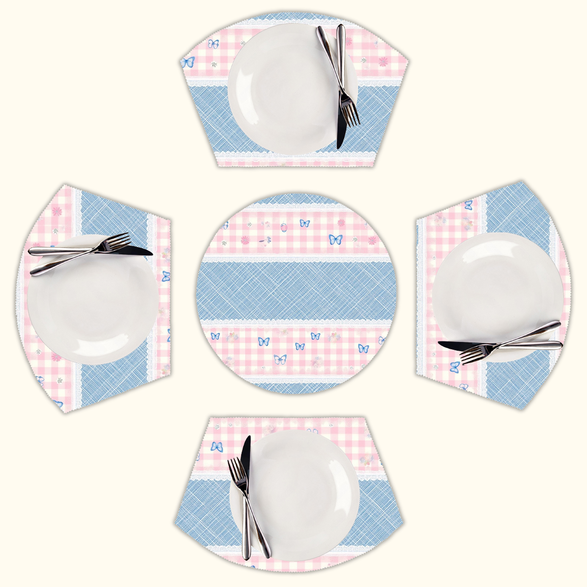 Pink Gingham and Blue Plaid Pattern Round Table Placemats Set Of 5 ...