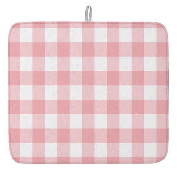 Pink Gingham Buffalo Check Dish Drying Mat, Pink White Plaid Absorbent Dish Drying Matt Pad for Kitchen Countertops,Sinks,Dish Drainer Racks, Small 16x18inx1PC,,