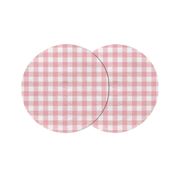 Pink Gingham Buffalo Check Round Table Placemats set of 2, Pink White Plaid Washable Woven Place Mats for Dining Tables Kitchen Party Decor,Heat Proof, 15in,