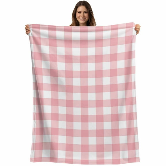 Pink Gingham Buffalo Check Throw Blankets, Pink White Plaid Soft Fleece Blanket Decorative for Home Sofa Couch Chair Living Bedroom, 40x50 inches,