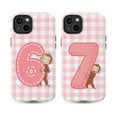 thumbnail image 1 of Pink Gingham Curious Monkey Number 7 Phone Case, Cute Cartoon Animal Birthday Style Protective Cover, Fun Aesthetic iPhone Case for iPhone 17 16 15 14 13 12 11 Pro Plus Mini, 1 of 6