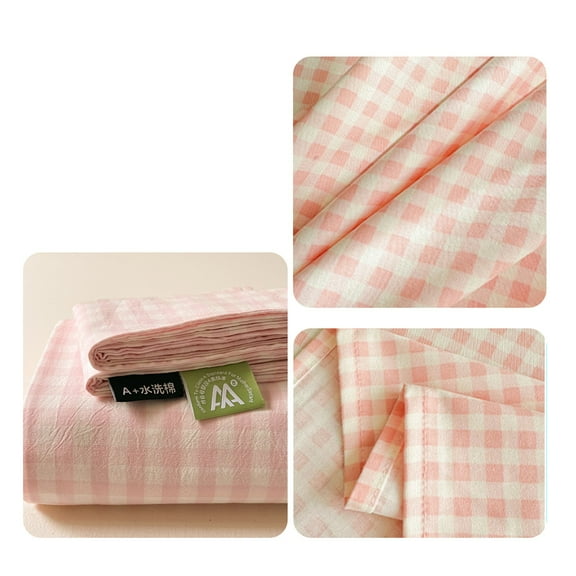KOYPTL Pink Gingham Fitted Sheet 63x91In,Washed Cotton Plaid Bed Sheet Warm Grid Bottom Sheet Deep Pocket Farmhouse Bedding Sheet Breathable Mattress Cover for Boys Girls Students Winter All Seasons