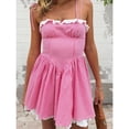 thumbnail image 1 of Pink Gingham Mini Cami Dress With White Ruffle Trim And Tie-Up Spaghetti Straps A-Line Style, 1 of 6