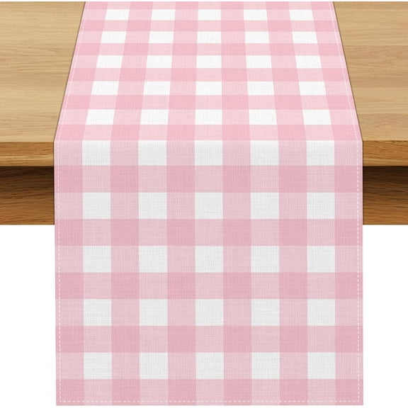 Pink Gingham Party Supplies Light Pink and White Checkered Table Runner Easter Baby Shower BBQ Picnic Home Kitchen Island Decor (Pink, 13" x 90")