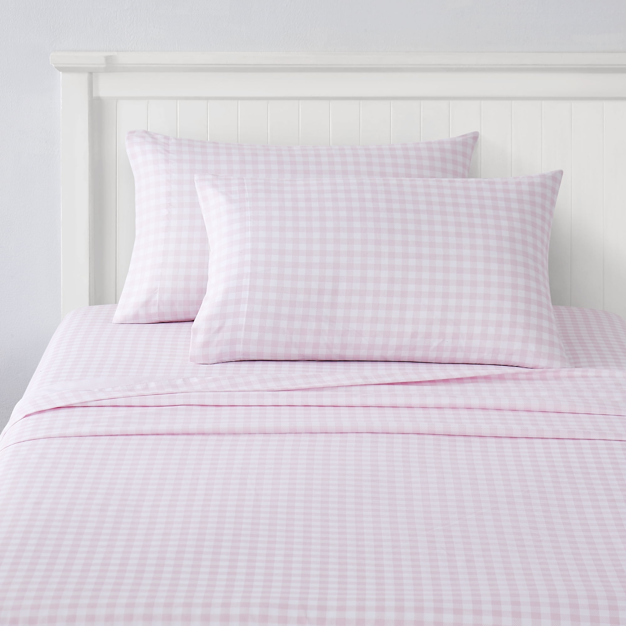 Pink Gingham Print Microfiber Kids' Full Sheet Set