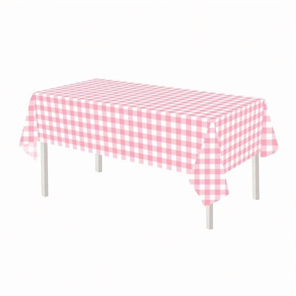 Pink Gingham Plastic Disposable Tablecloth 54x108 Inch Rectangle For Wedding Birthday Party Picnic Decor