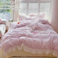 thumbnail image 1 of Pink Gingham Ruffle Duvet Cover Twin Size Comforter Cover Set Vintage Plaid Checkered Farmhouse Bedding Set 66"x89" 3 Pieces, 1 of 8