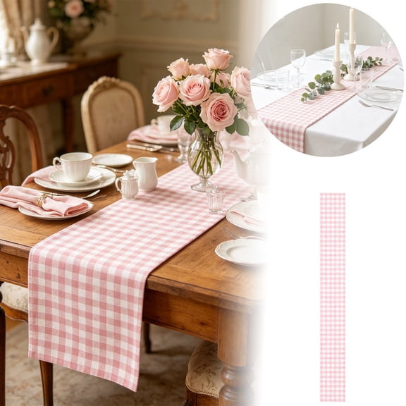 Pink Gingham Table Runner 108X13 Inches, Spring Pink And White Buffalo Check Plaid Table Cloth Home Decor, Rustic Farmhouse Mother'S Day Wedding Birthday Home Table Decorations Home