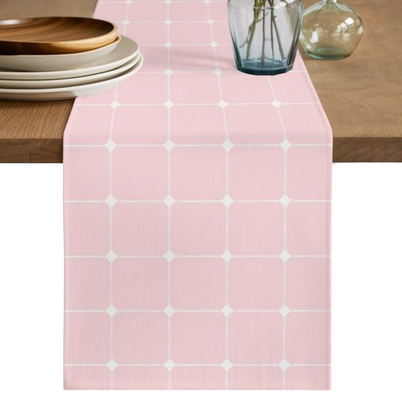 Pink Gingham Table Runner 72 Inches Long - Modern Minimalist Geometric Plaid Kitchen Dining Burlap Linen Tablerunner for Small/Round/Square/Wedding/Coffee/Dining Table Party Home Décor 16 x 72