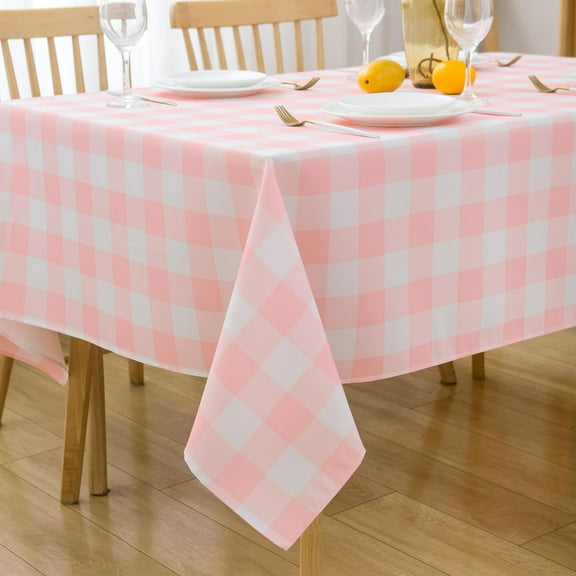 Pink Gingham Tablecloth 60"x 120" Rectangle Table Cloth Oblong Pink and White Checkered Buffalo Plaid Polyester Table Cover Washable Reusable Water Resistant for Party Kitchen Dinning
