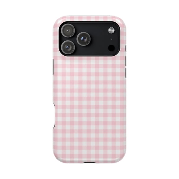 Pink Gingham Tough Case for iPhone 18 Pro & 18 Pro Max, Pastel Checkered Protection
