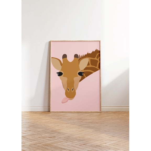 Pink Giraffe Illustration Wall Art Modern Boho Animal Decor, Unframed Paper Print Size 24x36