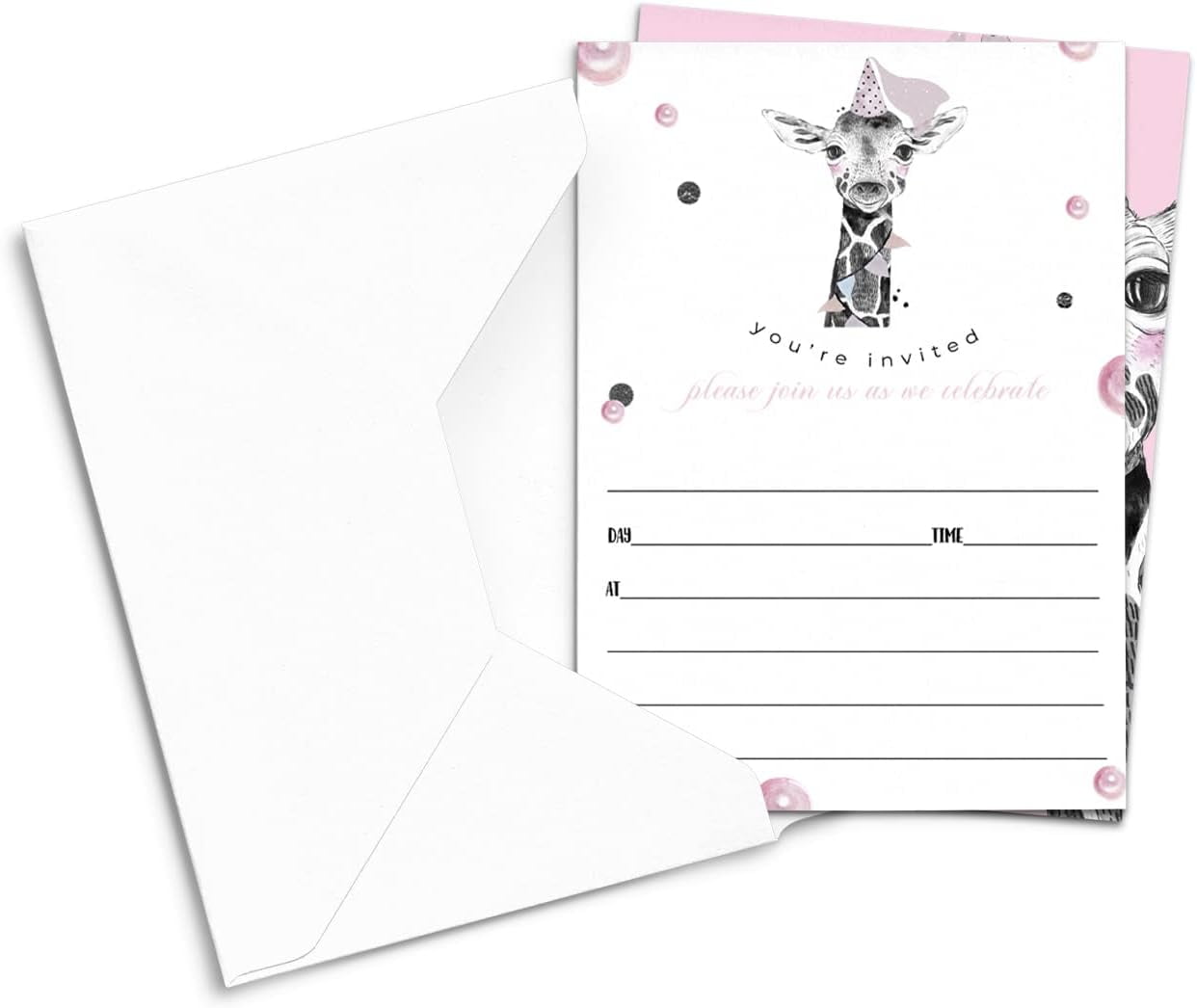 Pink Giraffe Invitations 25 Pack of Blank Party Invites for Girls