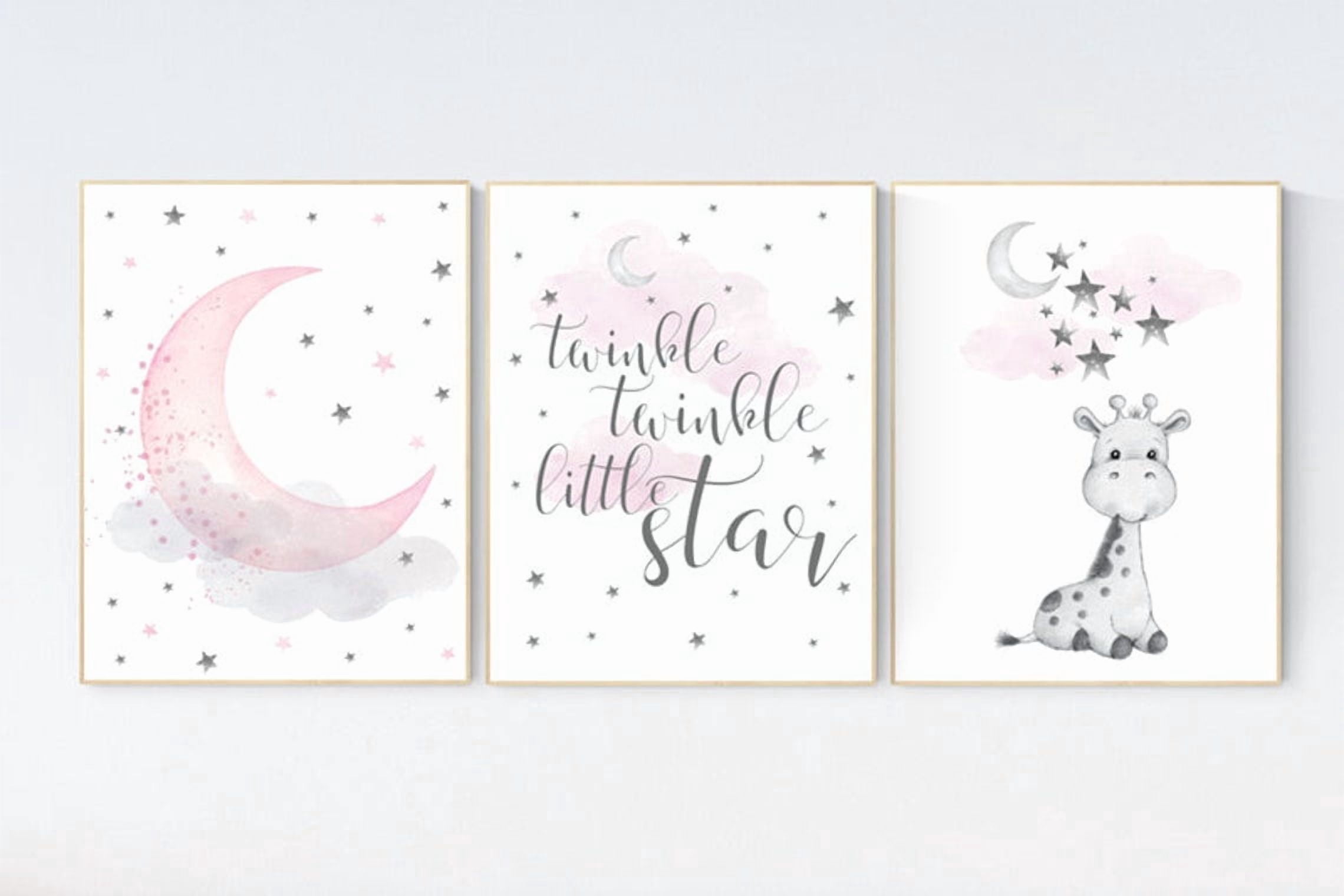 Pink Giraffe Moon And Stars Nursery Wall Art Prints, Nursery And ...