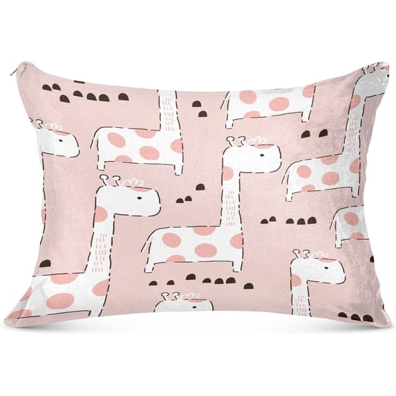 Pink Giraffe Plush Pillow Case, Zippered Bed Pillow Pillowcases, Super Soft and Cozy Pillowcase Covers for Sleep Decor Giftsation - King Size 20x40in