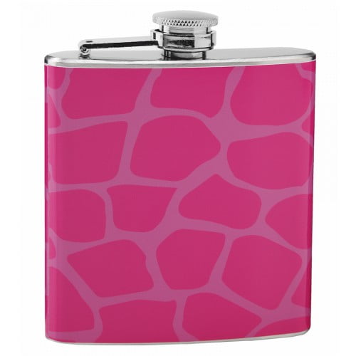 Pink Giraffe Print 6oz Hip Flask