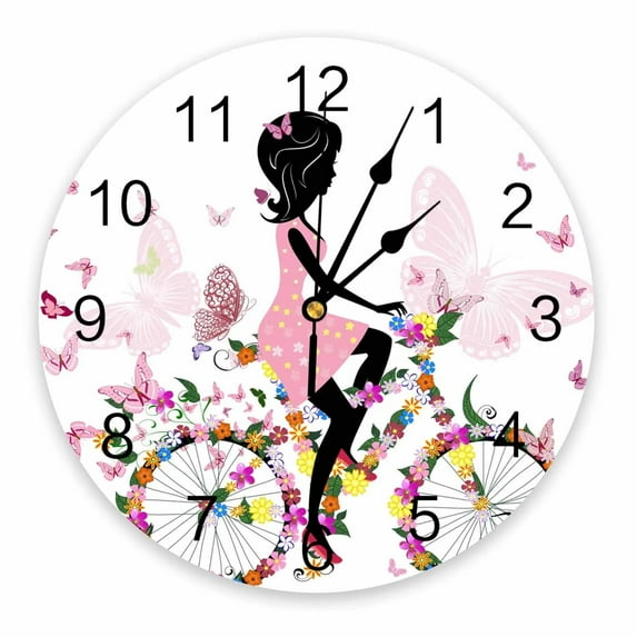 Pink Girl Flower Butterfly Wall Clock Modern Design Living Room Decoration Kitchen Silent Clock Home Decor