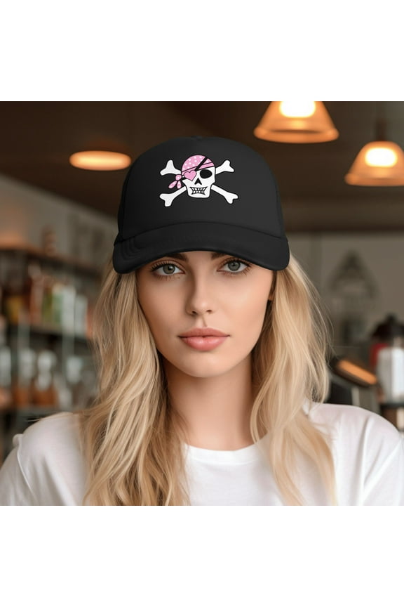 Pink Girl Pirate Skull Baseball Cap Trucker Hat for Women Men