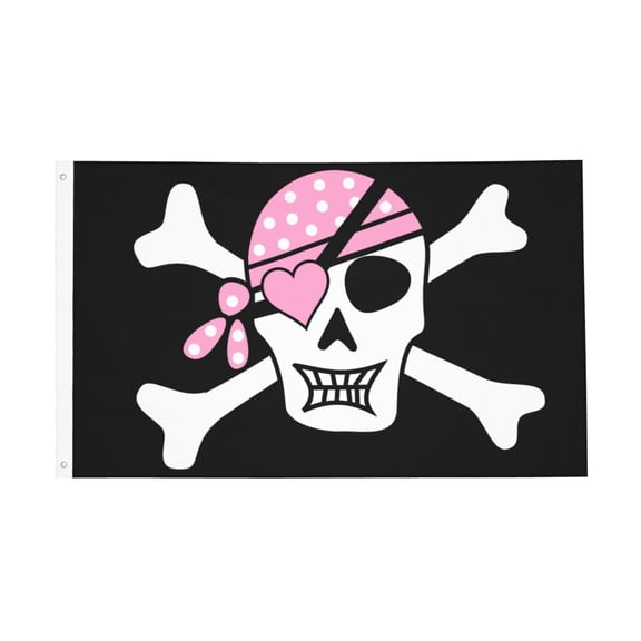 Pink Girl Pirate Skull Flag 3x5 Ft Outdoor Indoor With Grommet Garden Yard Banner Decorative Sign