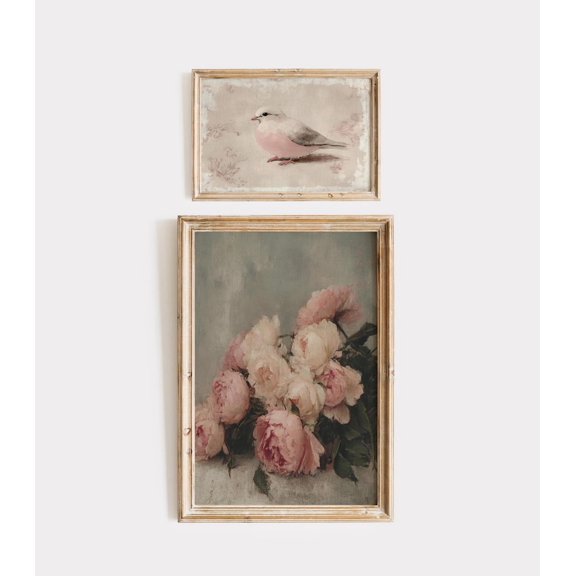 Pink Girl's Bedroom Prints Nursery Botanical Cottagecore Bird and Botanical Wall Poster E288, Unframed Canvas Size 8x12 F03.1.18l661