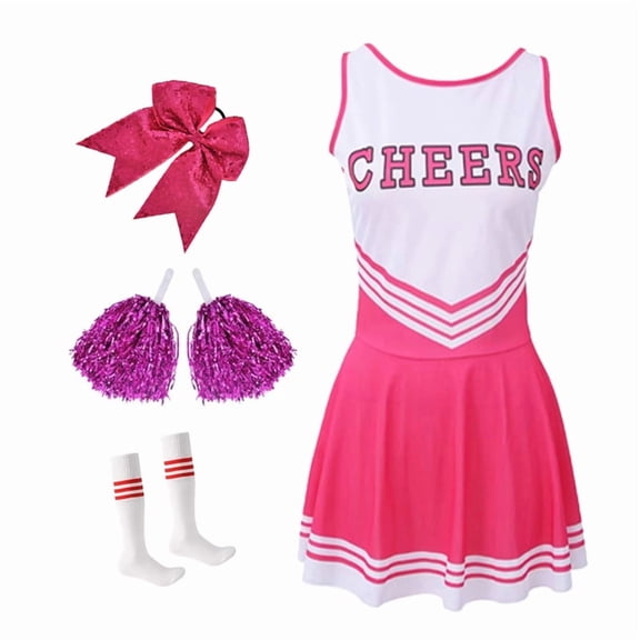Pink Girls Cheerleader Costume Outfit Set,Kids Sleeveless Cheerleading Uniform for Party Birthday Halloween