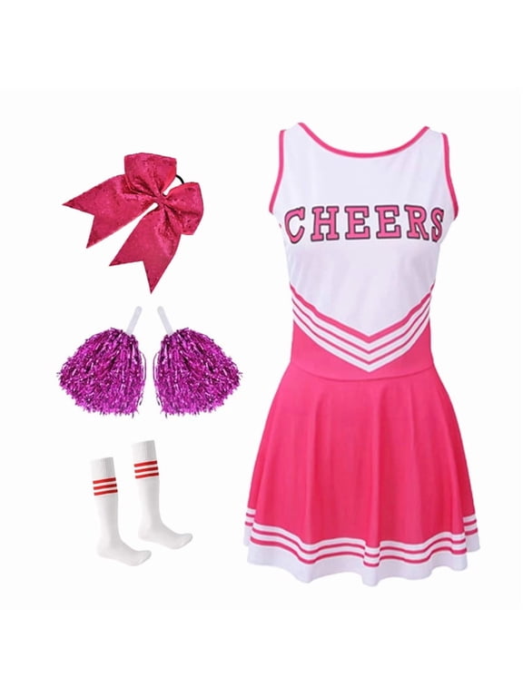 Pink Girls Cheerleader Costume Outfit Set,Kids Sleeveless Cheerleading Uniform for Party Birthday Halloween