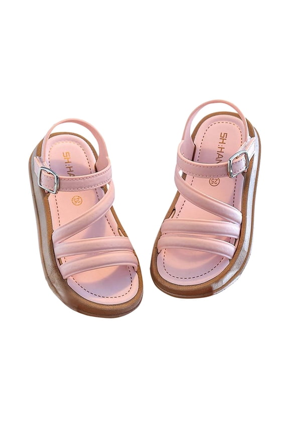 Pink Girls Casual Sandals Open Toe Design With Comfortable Cloth Upper And Reliable Rubber Sole, Recommended For Ages 8.5 To 9 Years For Warm Weather