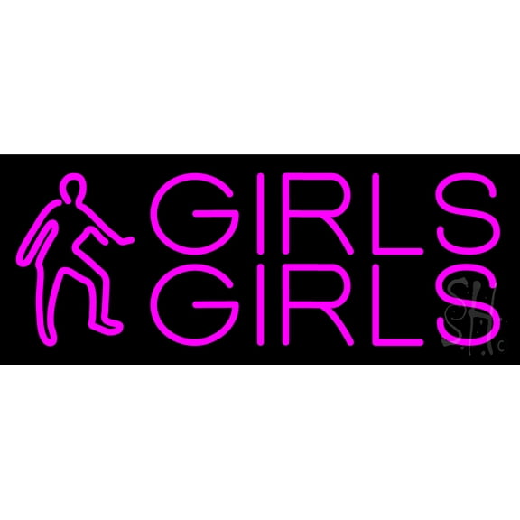 Pink Girls Girls Girls LED Neon Sign 13" Tall x 32" Wide - inches Black Square Cut Acrylic Backing, with Dimmer - Premium built indoor Sign for Strip Club, Dance club, Dcor, Bar.