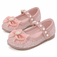 thumbnail image 1 of Pink Girls Glitter Mary Jane Dress Shoes with Pearl Strap and Flower Bow Size 1, Princess Party Flats for Big Kids, 1 of 6