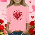 thumbnail image 1 of Pink Girls Heart Print Cold Shoulder Top - Soft Stretchy 3/4 Sleeve Casual Shirt for Kids Girls Ages 6-12,Size 12-13T, 1 of 5