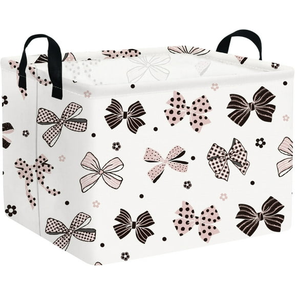 Pink Girls Laundry Basket,Girly Nursery Laundry Basket,Waterproof foldable kid laundry basket,Gift basket,Bookshelf basket,Girls Room decor(Bowknots)