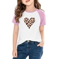 thumbnail image 1 of Pink Girls Leopard Heart Raglan T-Shirt - Comfortable Colorblock Polyester Spandex Trendy Casual Tee for 4-16 Years Old,Size 5 T, 1 of 8