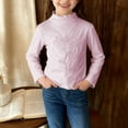thumbnail image 1 of Pink Girls Mock Turtleneck Long Sleeve Shirt, Soft Modal Cotton Polyester Blend, Stretchy Ruffled Slim Fit Layering Top for Kids 1-16Y,Size 5-6 T, 1 of 6