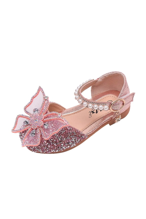 Pink Girls' Princess Style Shoes With Bow Details, Soft Sole Microfiber Leather For Themed Activities