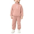 thumbnail image 1 of Pink Girls Soft Warm Fleece 2-Piece Set, Quarter Zip Top & Pants, Machine Washable Relaxed Fit Outfit for Kidss Kidss 0-6 Years,Size 2 T, 1 of 9
