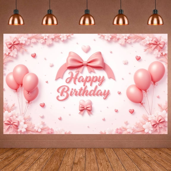 Pink Girly  Banner Heart Pattern Birthday Backdrop Sparkle Accent Pastel Color Birthday Background for Girls' Birthday Party Indoor Party Decoration Birthday Photo Shoot